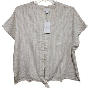 New Time and Tru Womens Large Striped Linen Viscose Blend Tie Front Dolman Top
